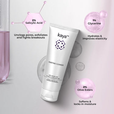 Kaya Acne Care Purifying Cleanser Salicylic Acid Face Wash Reduces Acne & Pimples for Pimple Prone Skin Face Wash for Oily Skin, 100ml